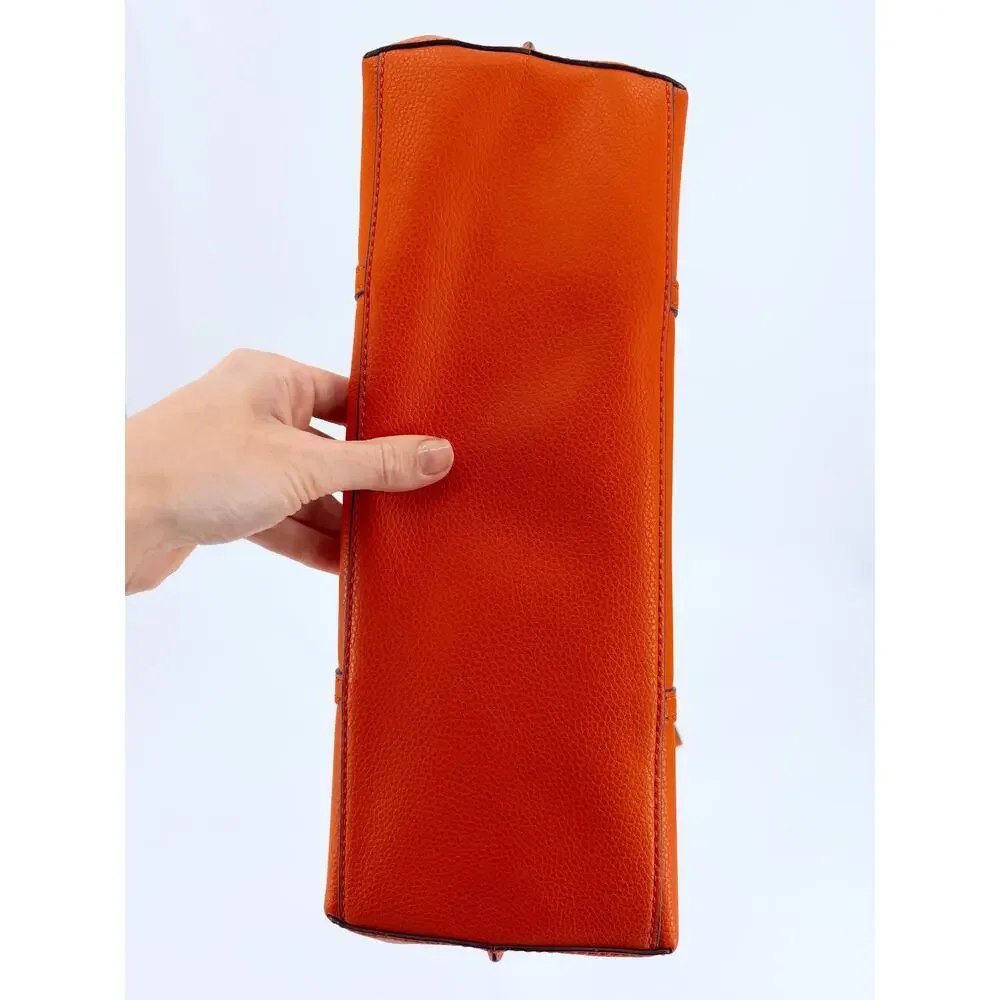 Tory Burch Perry Orange Pebbled Leather Triple Compartment Tote Shoulder Bag